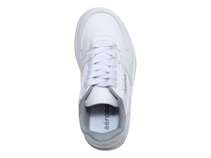 Tenis deportivos Aeropostale color blanco con detalles en gris y suela blanca.