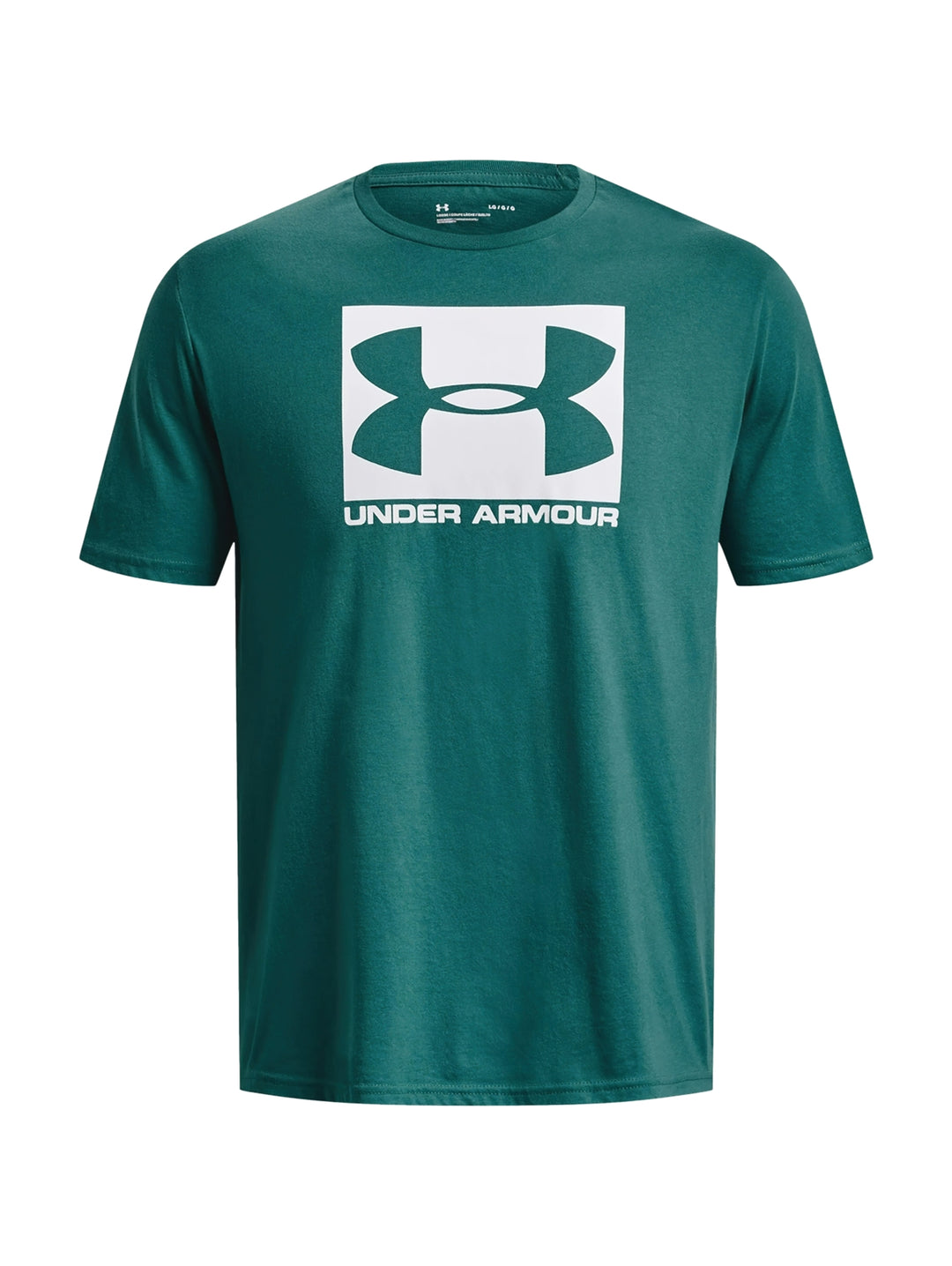 Camiseta deportiva verde de manga corta con logotipo blanco de Under Armour en el pecho.