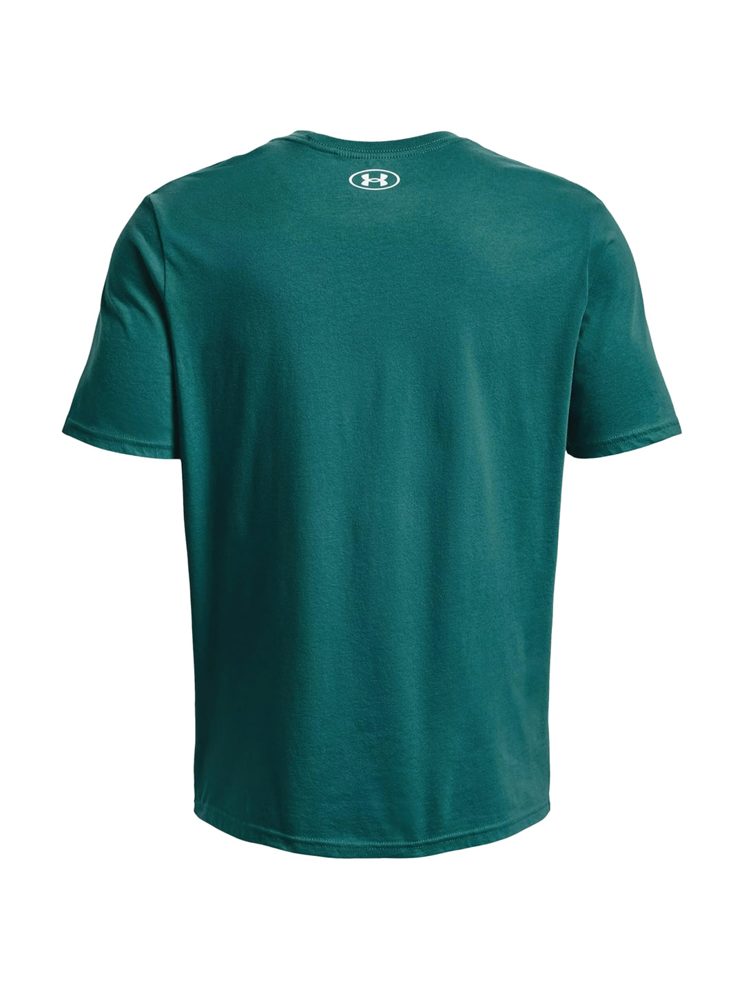 Camiseta deportiva verde de manga corta con logotipo blanco de Under Armour en el pecho.