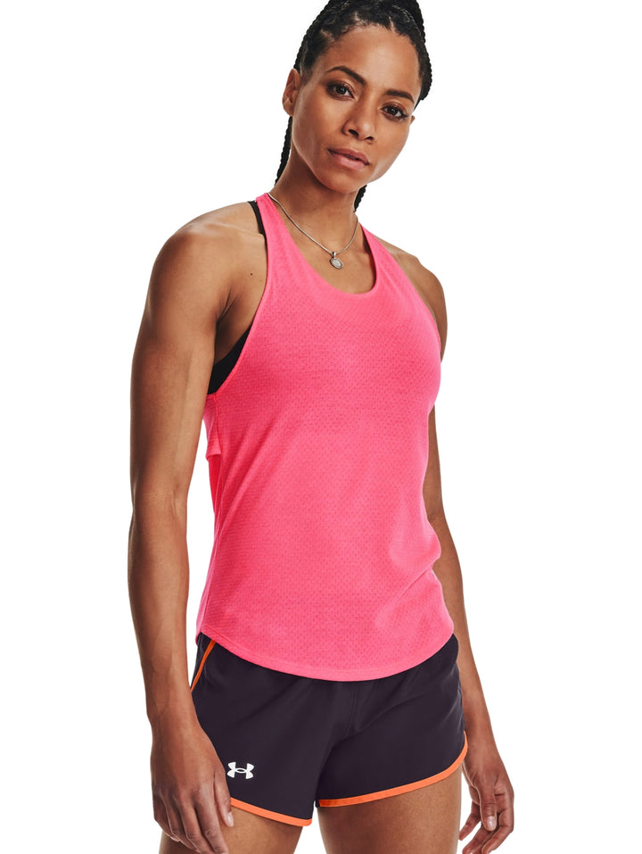 Camiseta deportiva sin mangas color rosa brillante Under Armour para mujer.