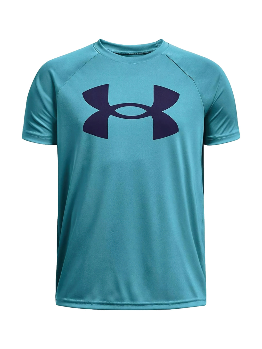 Camiseta deportiva Under Armour de color azul con logotipo grande en el pecho.