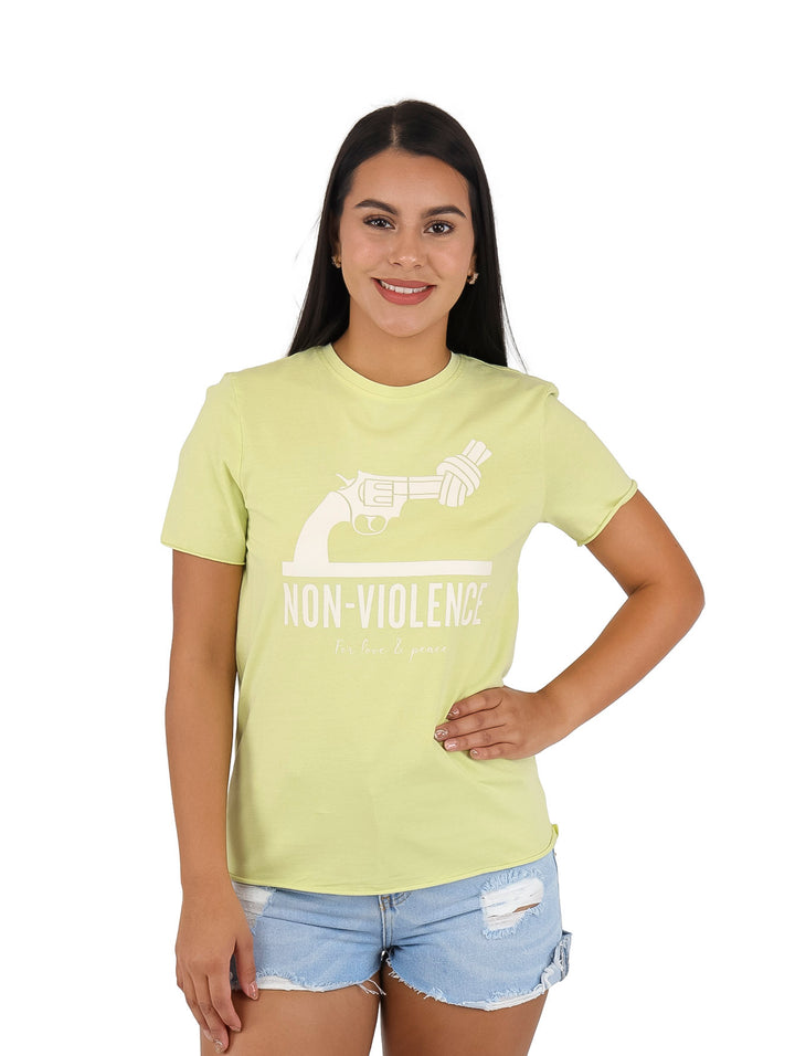 Camiseta verde lima de manga corta con estampado blanco &