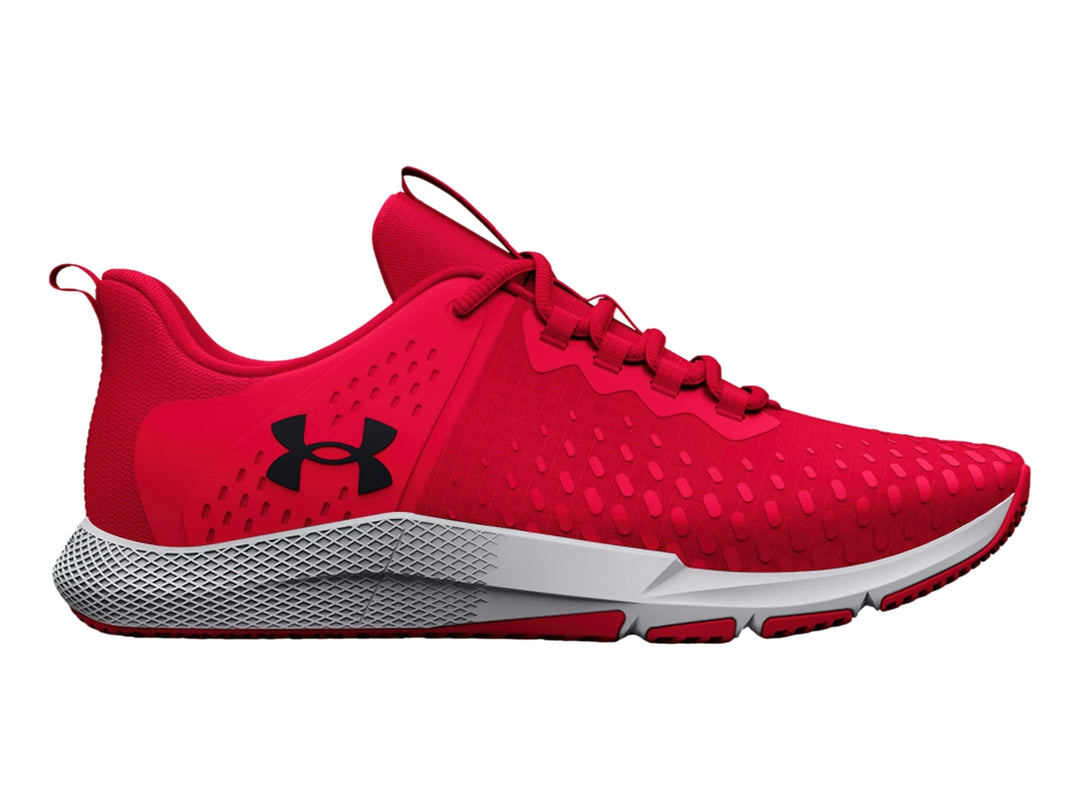 Tenis deportivos Under Armour color rojo con suela blanca y gris.