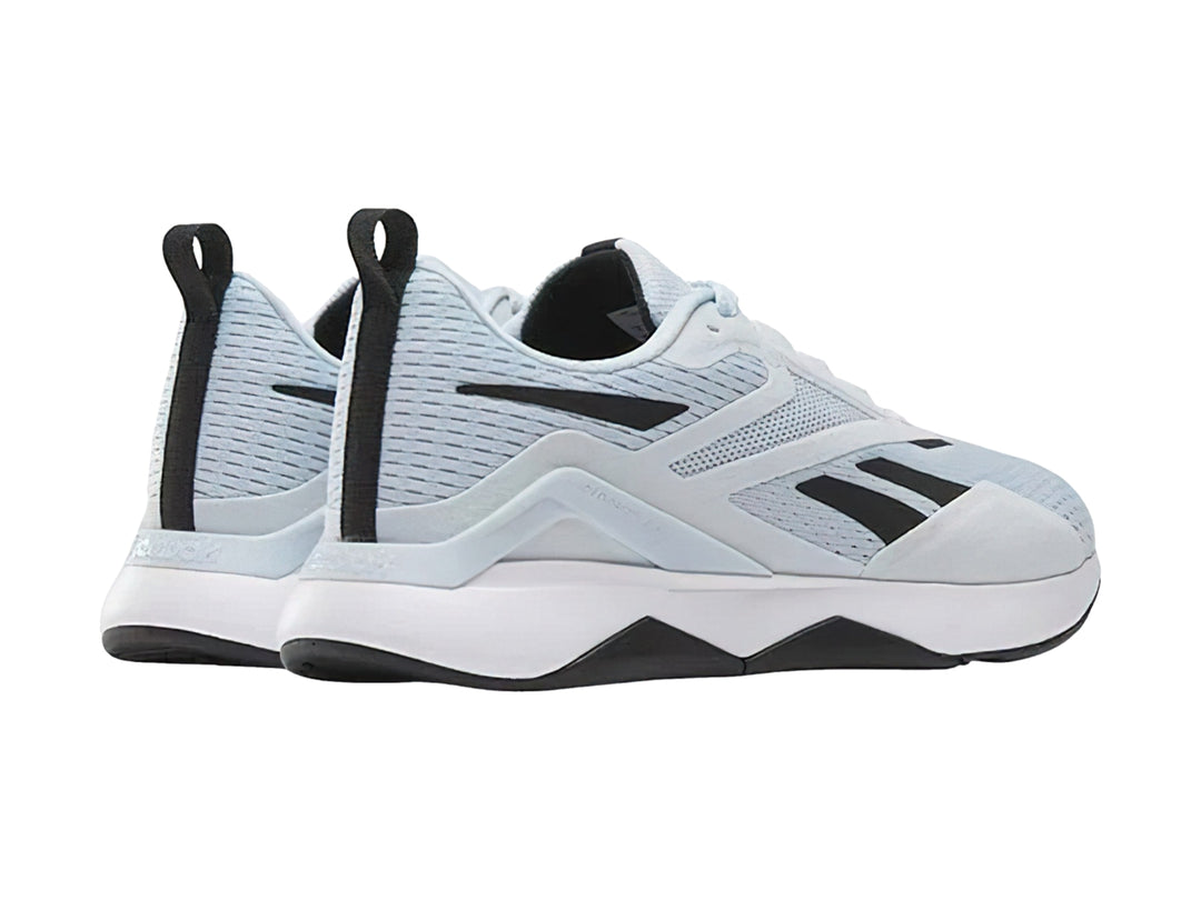 Tenis deportivos Reebok NanoFlex TR 2 en color azul claro con detalles en negro y suela blanca.