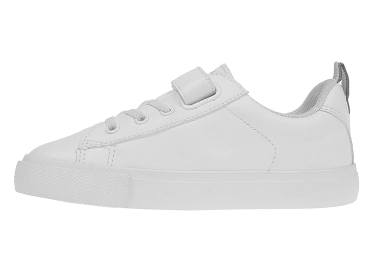Tenis blancos K-Swiss para Niño o Niña con cierre de correa y agujetas.