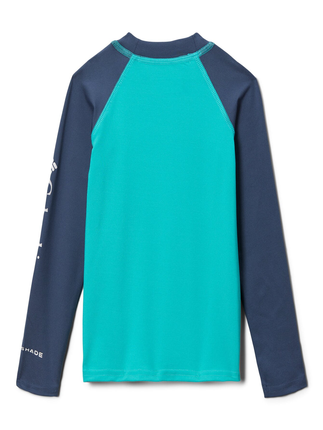 Camiseta de manga larga Columbia en colores turquesa y azul marino para niño.