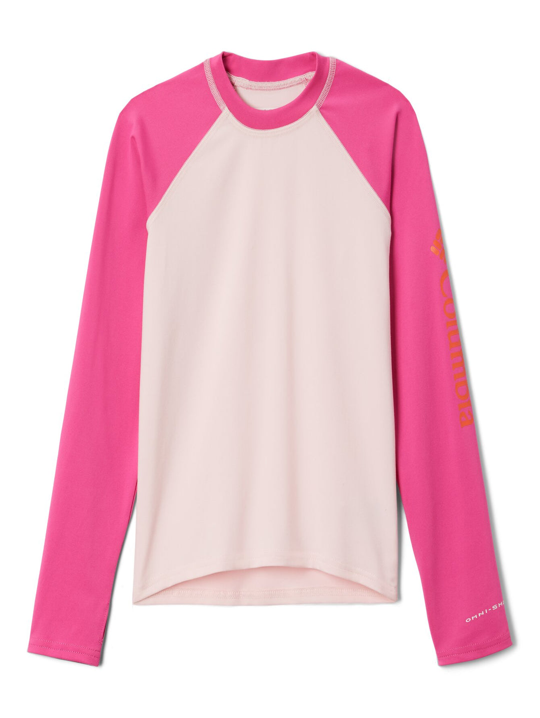 Camiseta de manga larga Columbia en colores rosa satinado y rosa hielo.