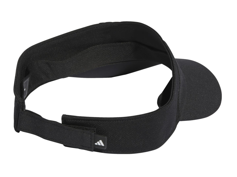 Visera deportiva Adidas de color negro con logotipo blanco en el frente.