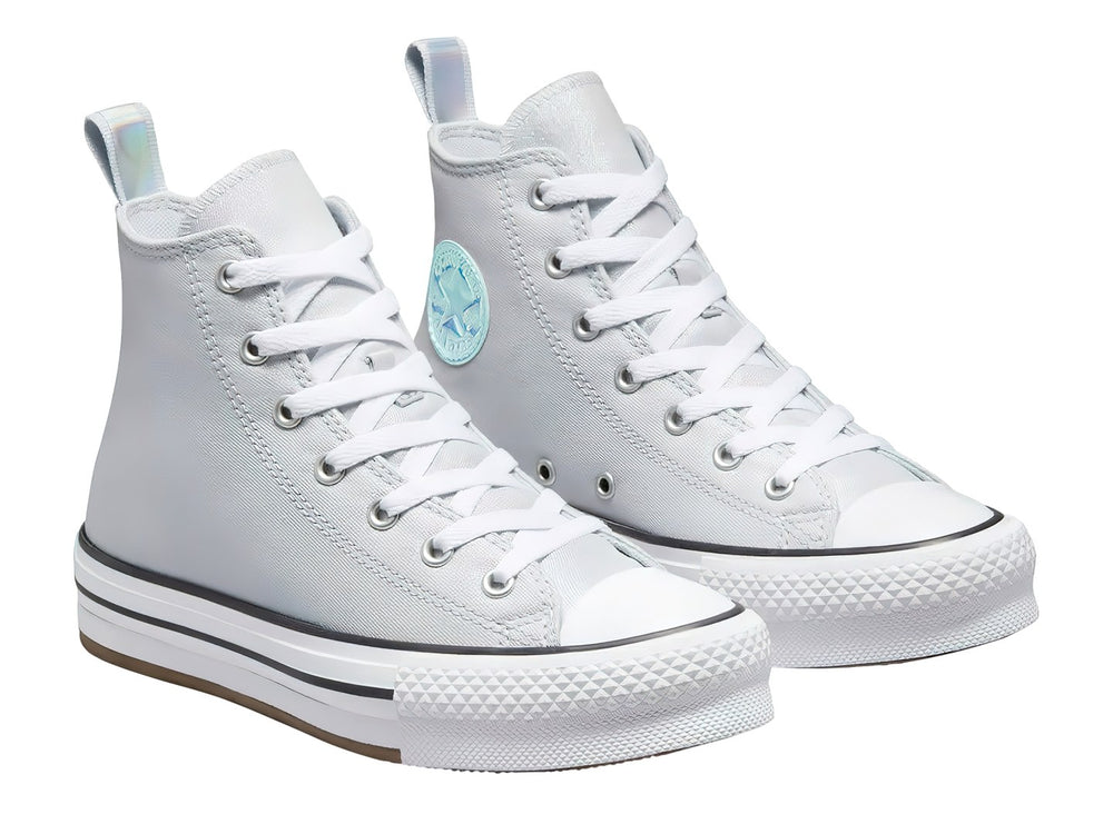 Tenis Converse Chuck Taylor All Star de bota alta en color gris con suela blanca y detalles en negro.