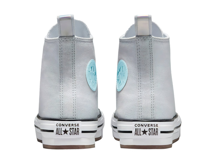 Tenis Converse Chuck Taylor All Star de bota alta en color gris con suela blanca y detalles en negro.