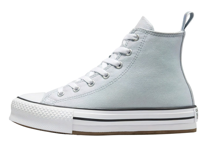 Tenis Converse Chuck Taylor All Star de bota alta en color gris con suela blanca y detalles en negro.