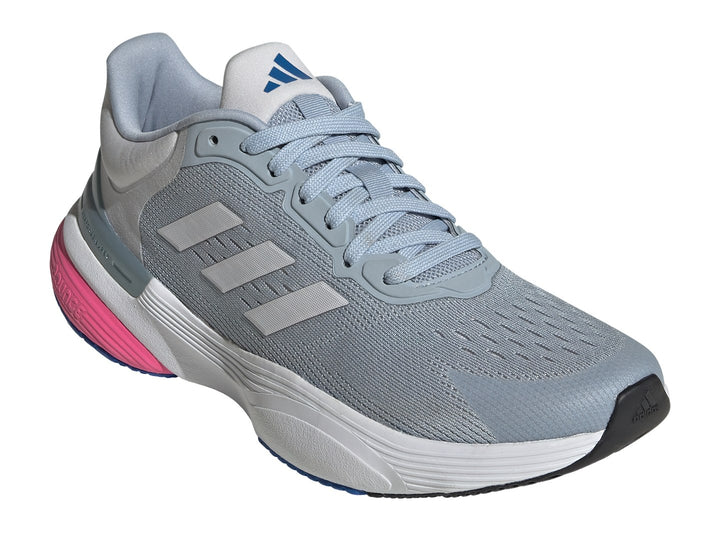 Tenis deportivos Adidas Response Super 3.0 en color azul claro, blanco y rosa.