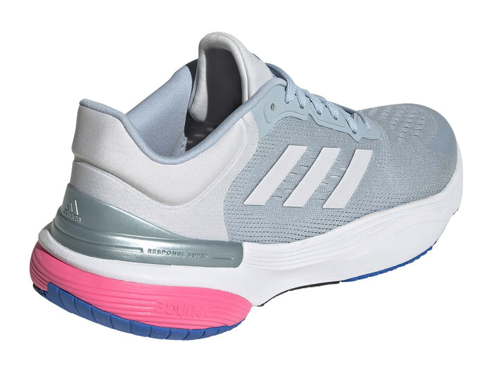 Tenis deportivos Adidas Response Super 3.0 en color azul claro, blanco y rosa.