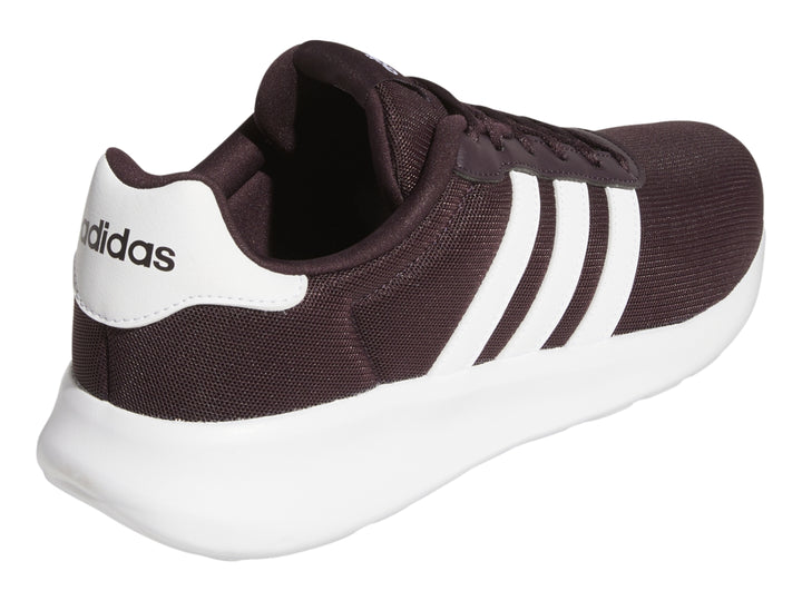 Tenis Adidas Lite Racer 3.0 en color marrón con tres franjas blancas laterales y suela blanca.
