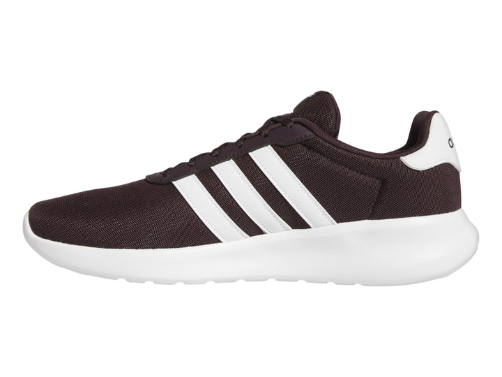 Tenis Adidas Lite Racer 3.0 en color marrón con tres franjas blancas laterales y suela blanca.