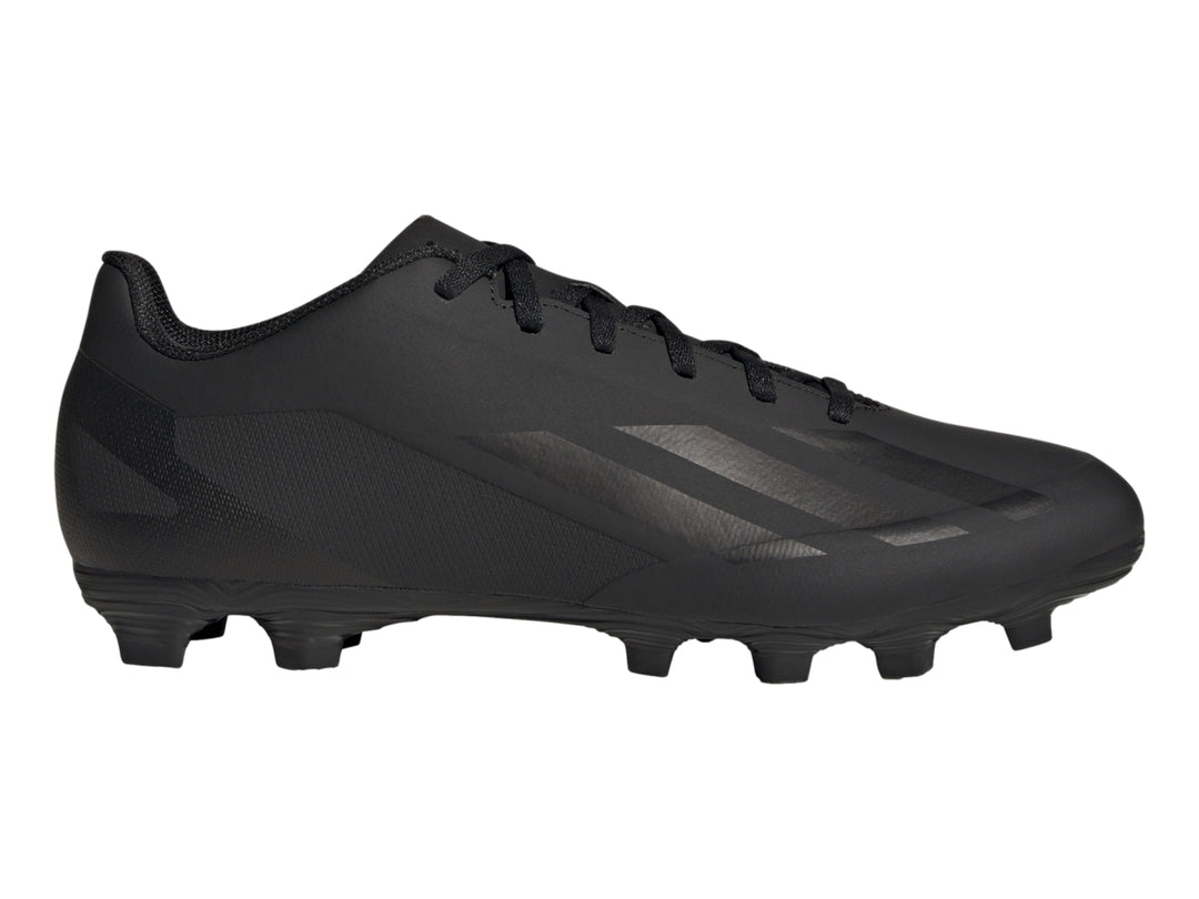 Calzado de fútbol Adidas Crazyfast en color negro total con tacos para pasto.