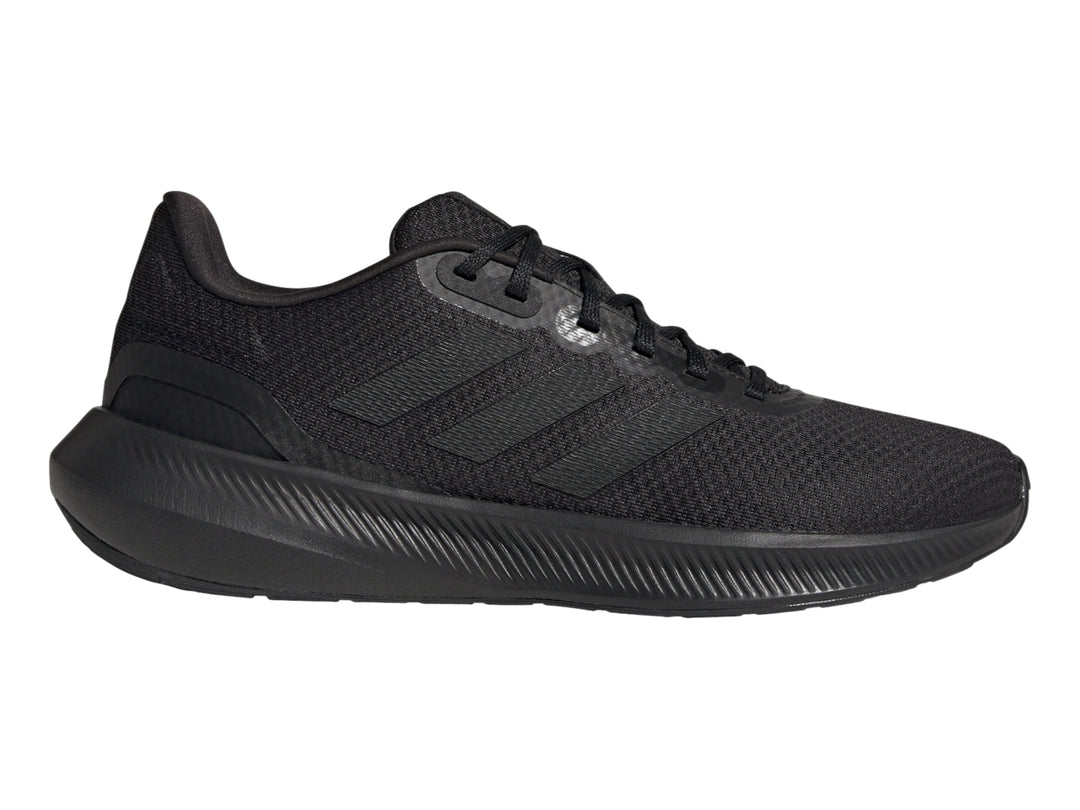 Tenis deportivos Adidas Runfalcon 3.0 en color negro total, vista lateral.