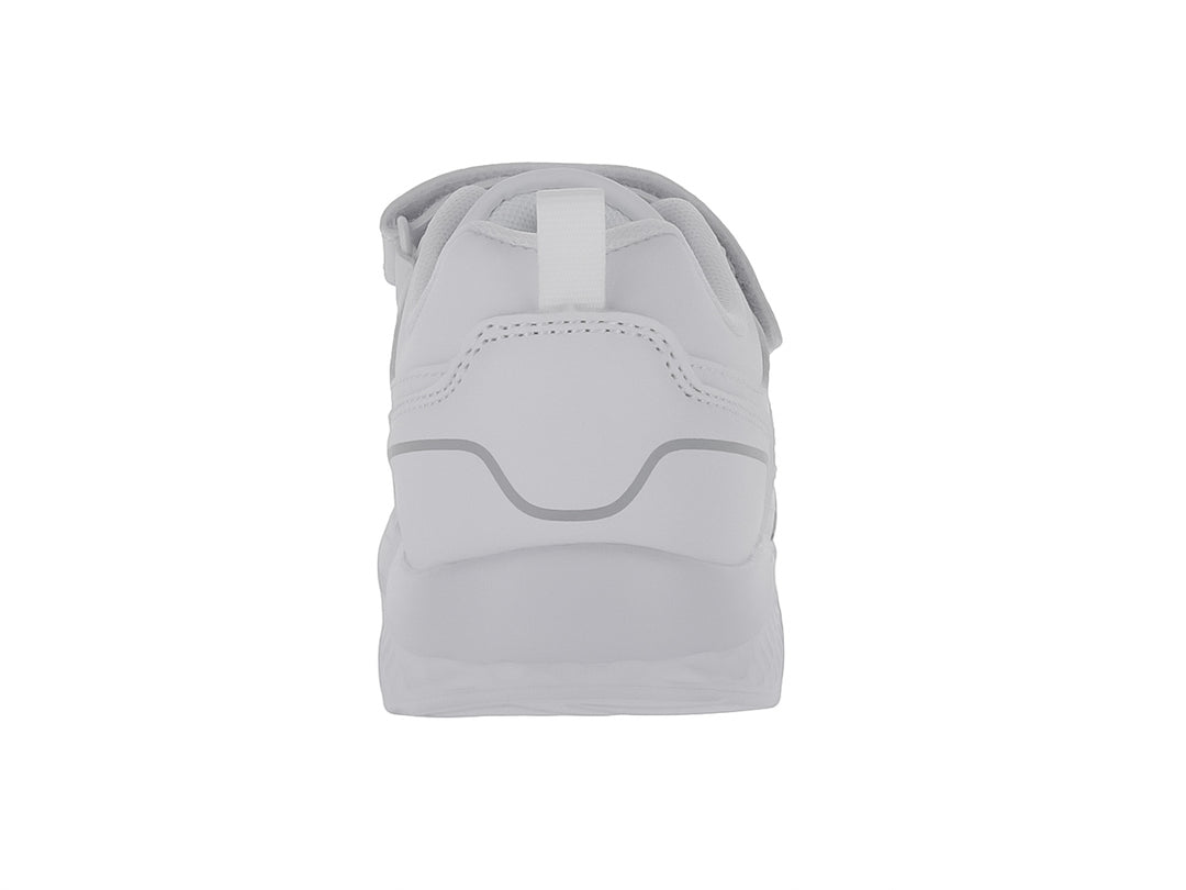 Tenis deportivos Lotto color blanco con detalles en gris, cierre de velcro y agujetas para niño.