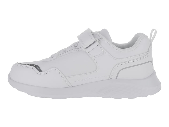 Tenis deportivos Lotto color blanco con detalles en gris, cierre de velcro y agujetas para niño.