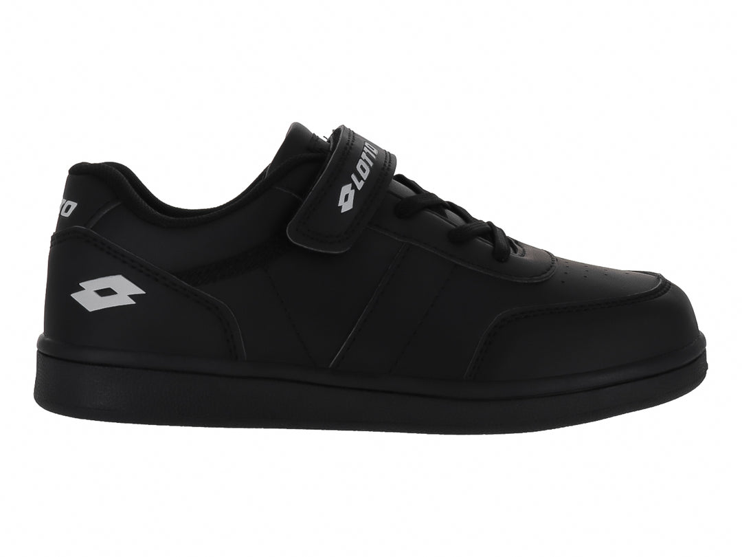 Tenis deportivos Lotto color negro con cierre de velcro y agujetas.