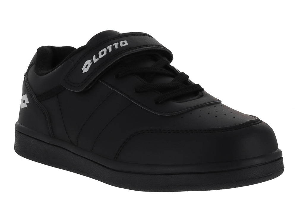 Tenis deportivos Lotto color negro con cierre de velcro y agujetas.