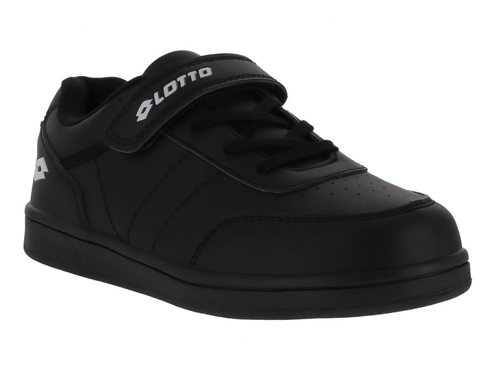 Tenis deportivos Lotto color negro con cierre de velcro y agujetas.