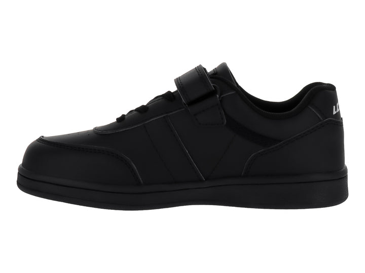 Tenis deportivos Lotto color negro con cierre de velcro y agujetas.