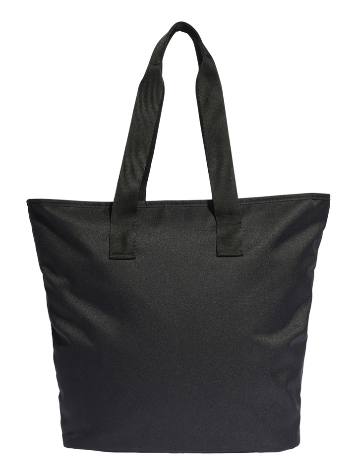 Bolso tote Adidas color negro con asa larga y bolsillo frontal con logotipo blanco.