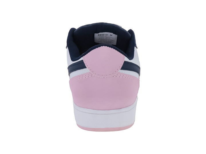 Tenis deportivos Newk en colores blanco, rosa y marino con suela blanca y agujetas coordinadas.