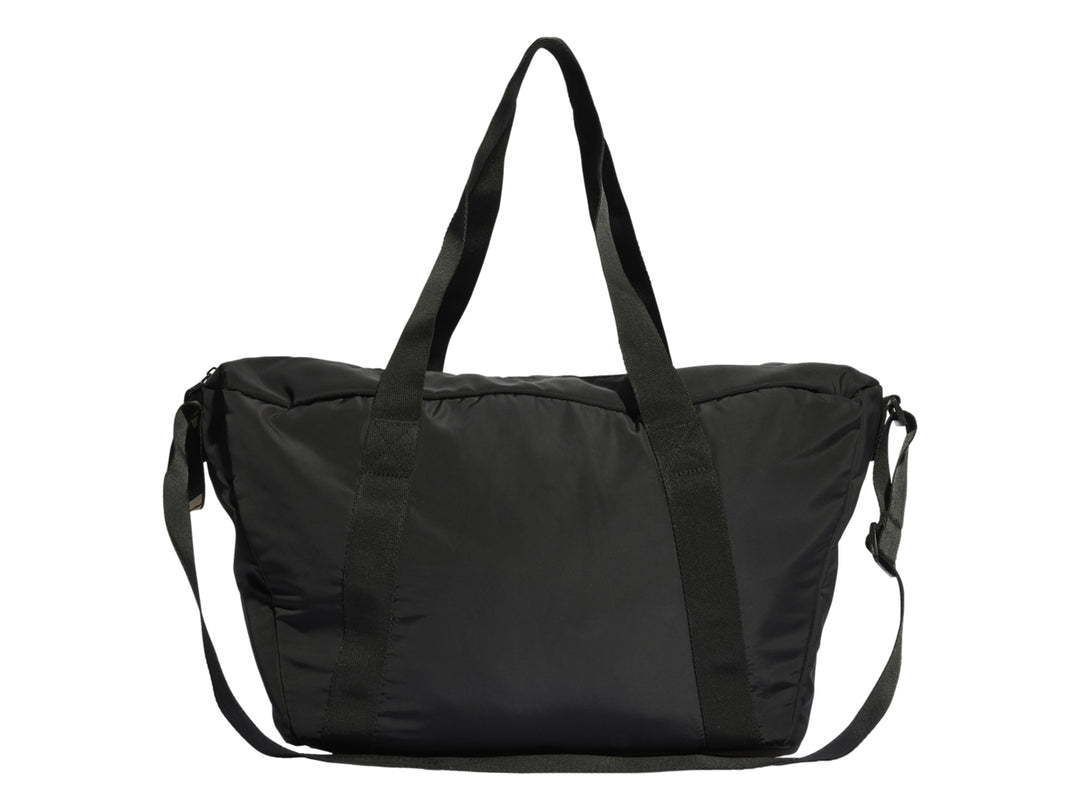 Bolso deportivo Adidas color negro con logotipo en tono cobre y asas largas.