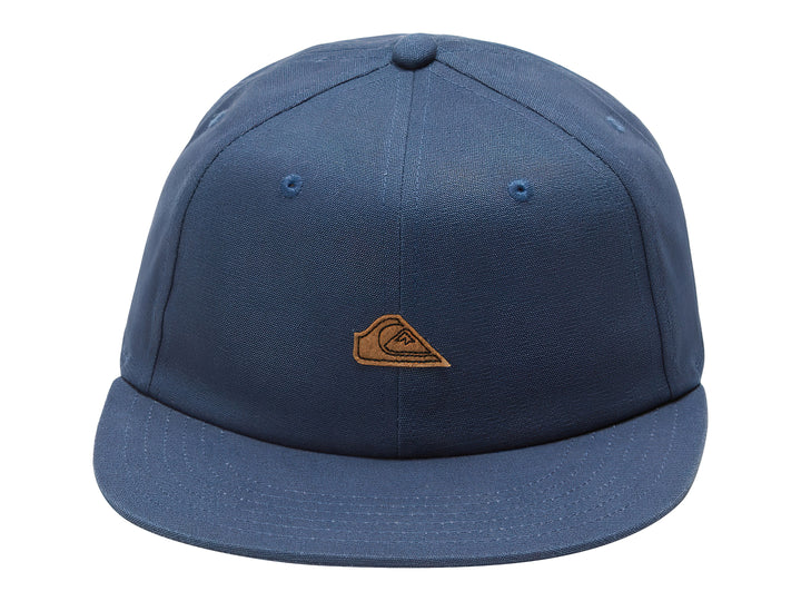Gorra snapback azul oscuro con logotipo marrón frontal de Quiksilver.