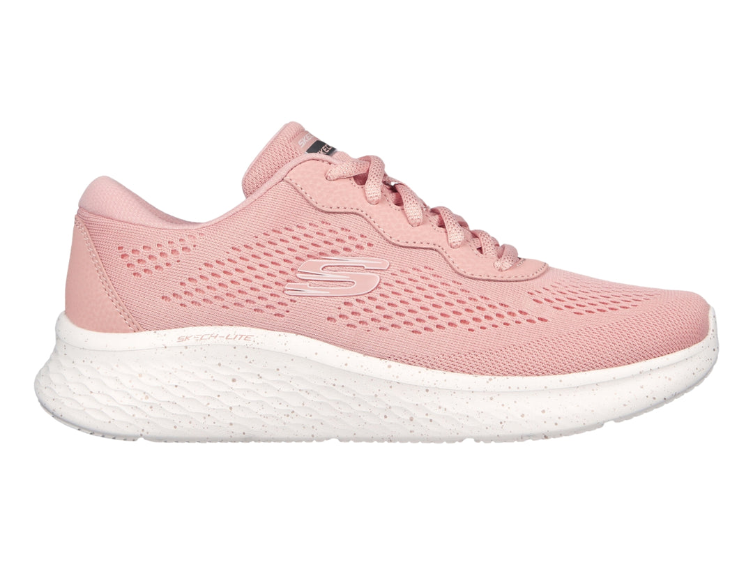 Tenis deportivos Skechers para mujer en color rosa con suela blanca y tejido transpirable.