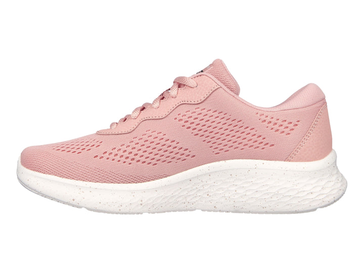 Tenis deportivos Skechers para mujer en color rosa con suela blanca y tejido transpirable.