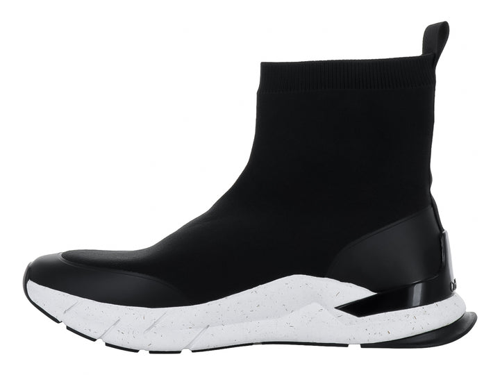 Tenis Calvin Klein modelo Sockboot Runner en color negro con suela blanca gruesa.