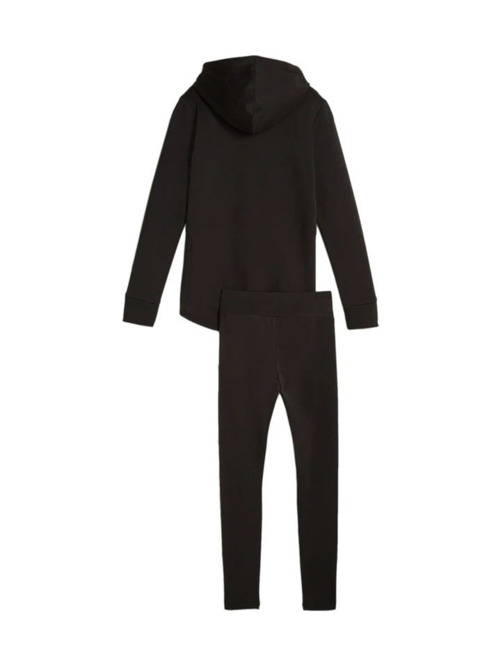 Conjunto deportivo PUMA de color negro compuesto por una chaqueta con capucha y pantalones largos.