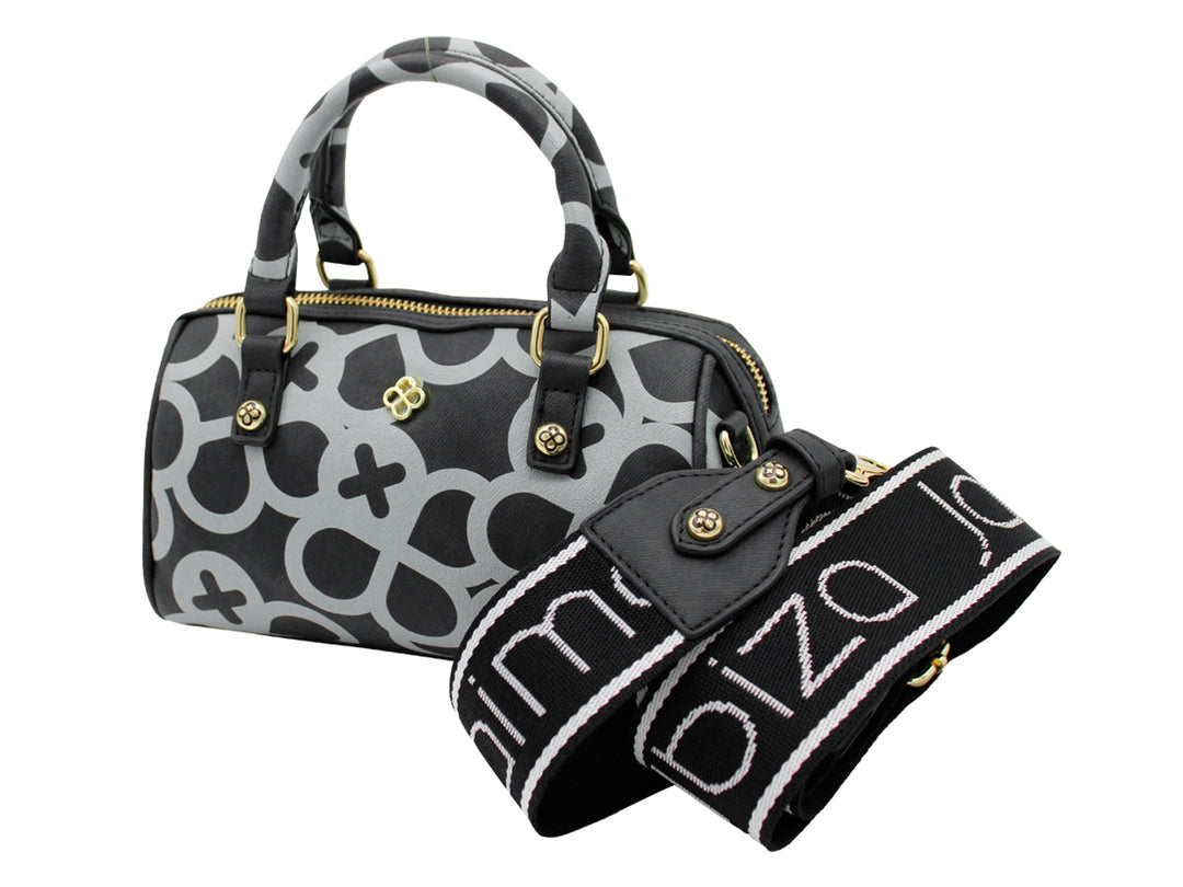 Bolso de mano Jaime Ibiza en color negro y gris con estampado geométrico y detalles dorados.