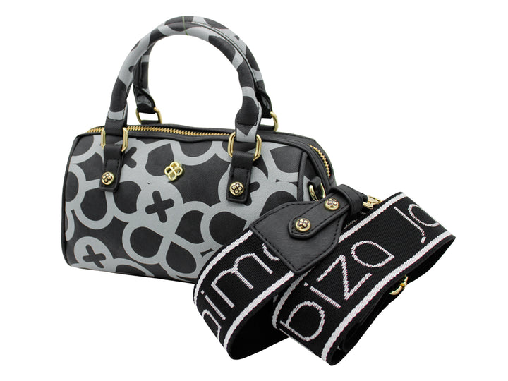Bolso de mano Jaime Ibiza en color negro y gris con estampado geométrico y detalles dorados.