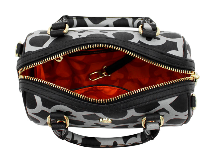 Bolso de mano Jaime Ibiza en color negro y gris con estampado geométrico y detalles dorados.