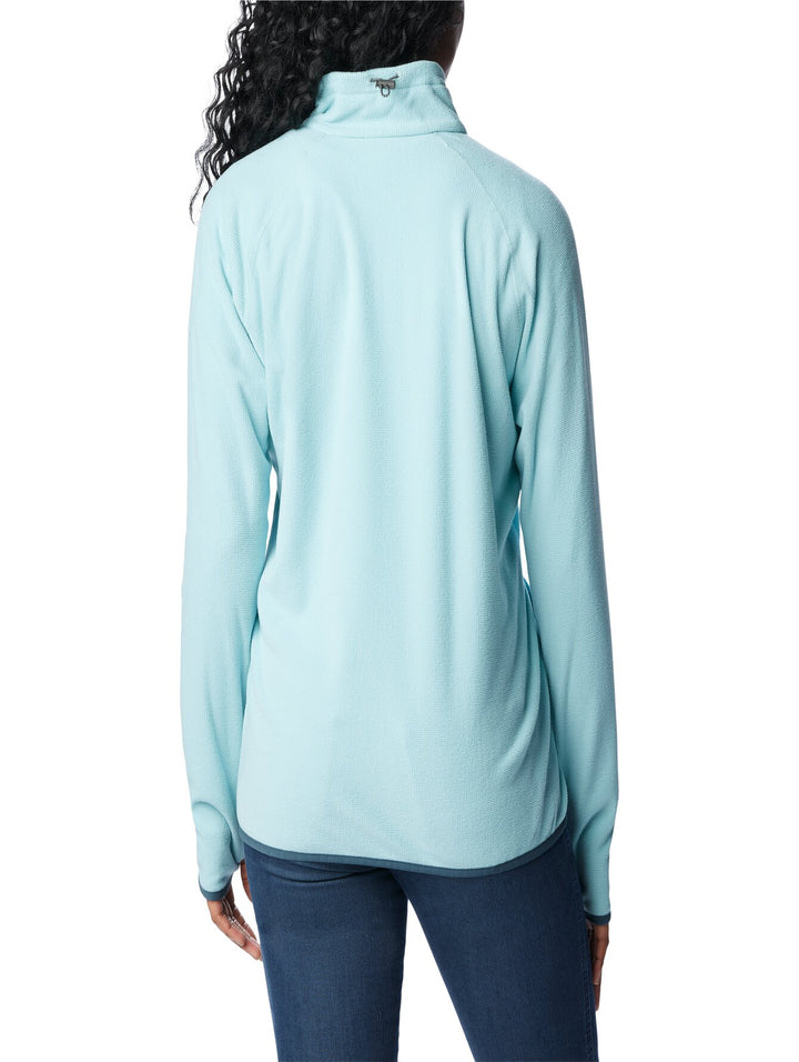 Sudadera de fleece color aqua haze con cierre completo y cuello alto.