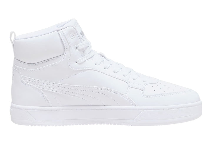 Tenis PUMA Caven 2.0 Mid en color blanco total, diseño de bota media con agujetas y suela blanca.