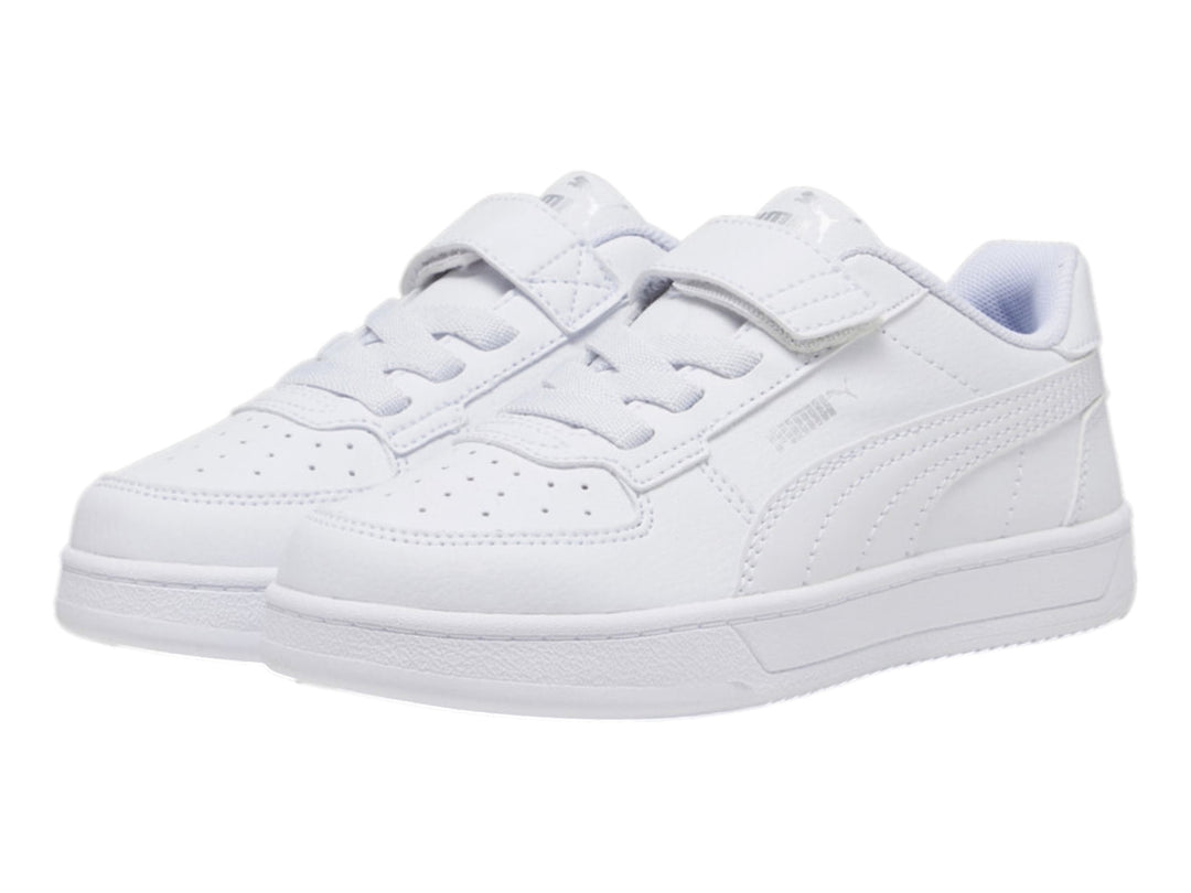 Tenis PUMA blancos para Niño con correa y cordones, estilo deportivo.