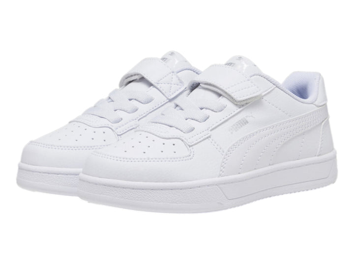Tenis PUMA blancos para Niño con correa y cordones, estilo deportivo.