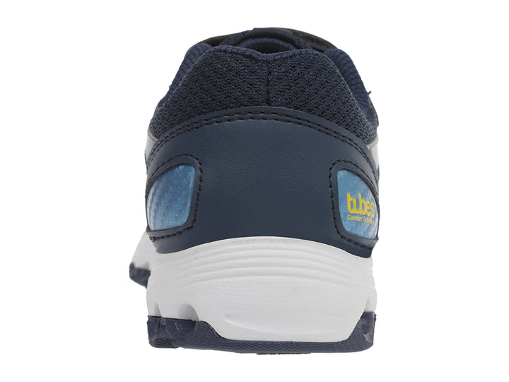 Tenis deportivos K-Swiss para niños en color azul marino con detalles amarillos y suela blanca.