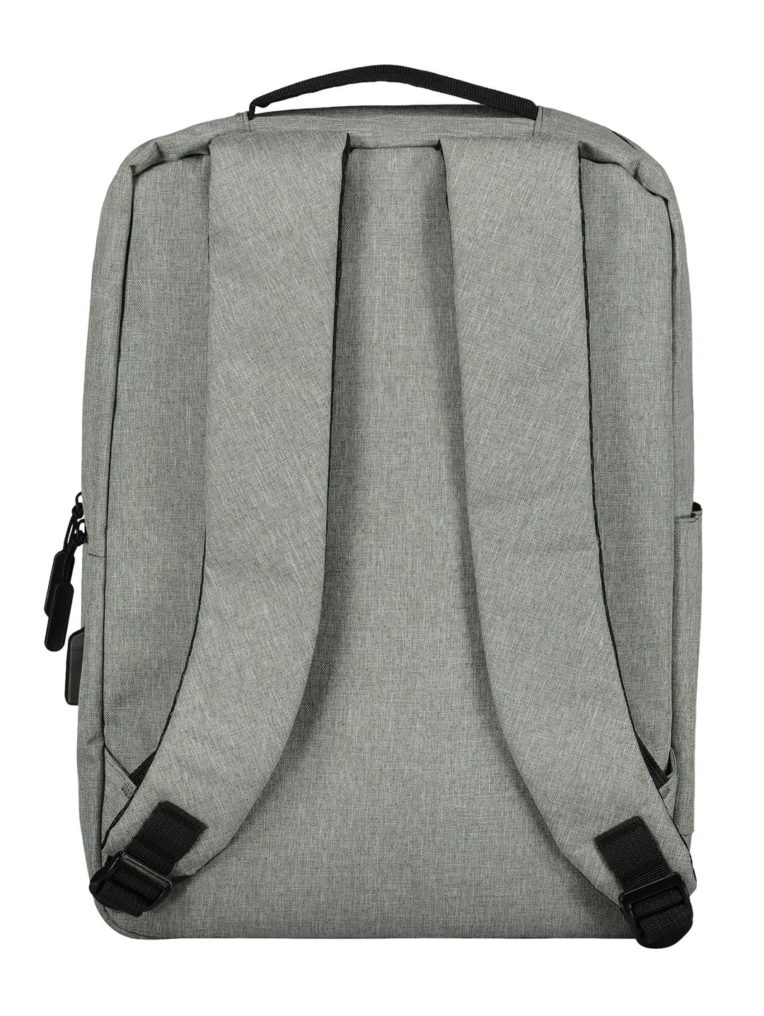 Mochila unisex de color gris con detalles en negro y logotipo romboidal en la parte inferior.