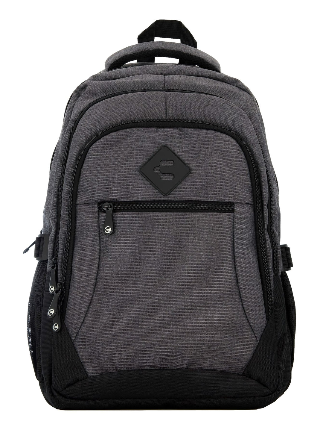 Mochila Charly color gris oscuro con detalles en negro y logotipo frontal, diseño deportivo y funcional.