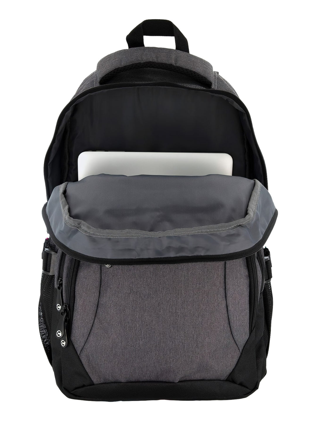 Mochila Charly color gris oscuro con detalles en negro y logotipo frontal, diseño deportivo y funcional.