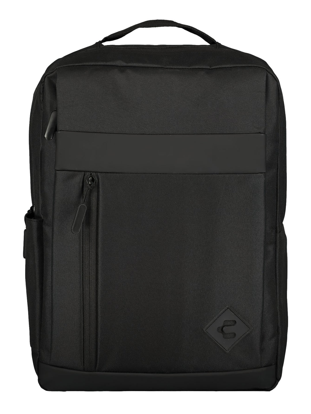 Mochila escolar unisex de color negro marca Charly con diseño minimalista y asa superior.