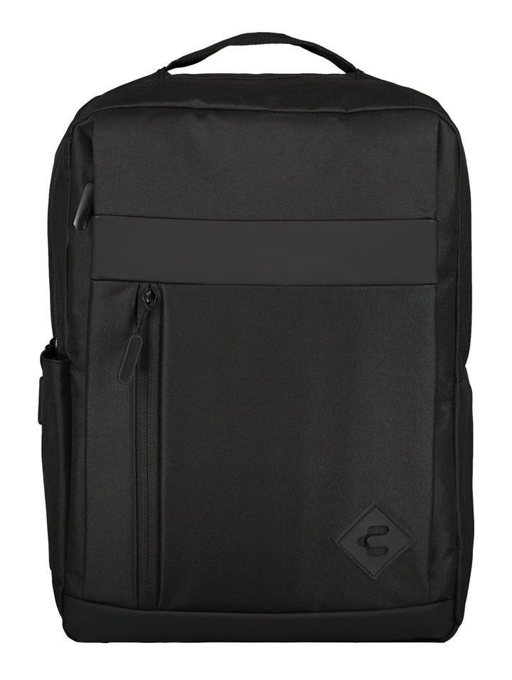 Mochila escolar unisex de color negro marca Charly con diseño minimalista y asa superior.