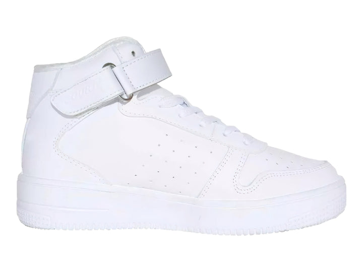 Tenis deportivos blancos de bota para Niño con agujetas y correa superior.