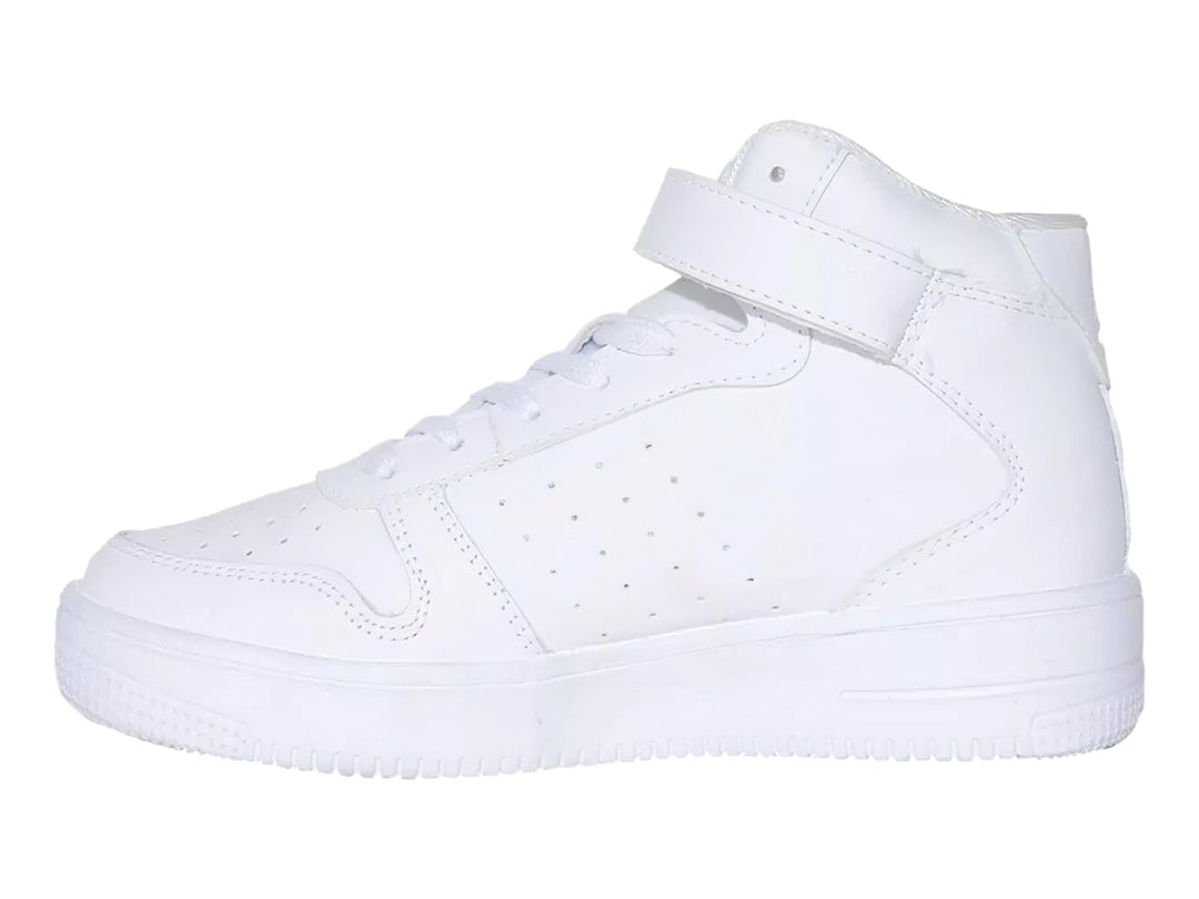 Tenis deportivos blancos de bota para Niño con agujetas y correa superior.